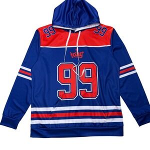 King Hockey Jersey Hoodie 99 Graphic Blue Red Streetwear Sporty Mens Large